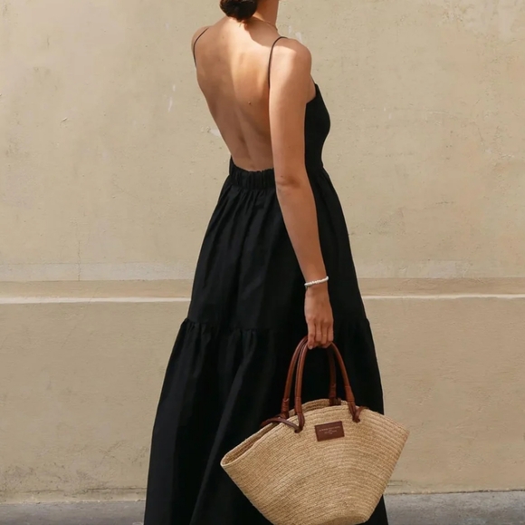 NWT Commense Solid Backless Tiered Black Maxi Dress Large - Picture 5 of 9